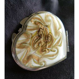 Compact purse Mirror Gold dust black and white beautiful design heat shape